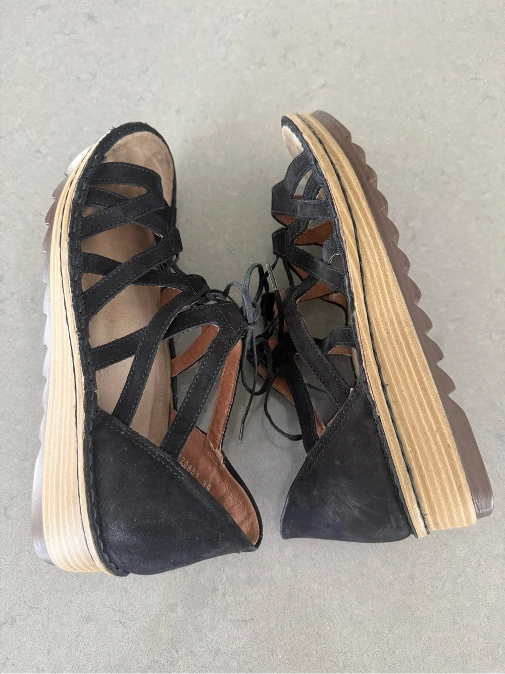 Naot Black Suede Lace-Up Wedge Sandals